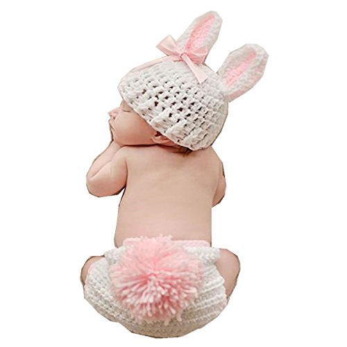 Babe Mall Inc® Fashion Unisex New-born Boy Girl Crochet Knitted Baby Outfits Costume Set Photography Photo Prop-Pink Rabbit