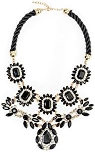 Womens Fashion Necklace - Black Daisy Pendant Chain Womens Colorful Rhinestone Crystal Costume Jewelry Bib Statement Choker Necklace