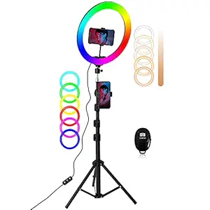 13 inch RGB Ring Light 40 Color Modes with Stand Phone Holder Remote Shutter Stepless Dimmable for TikTok Photography YouTube Video Makeup