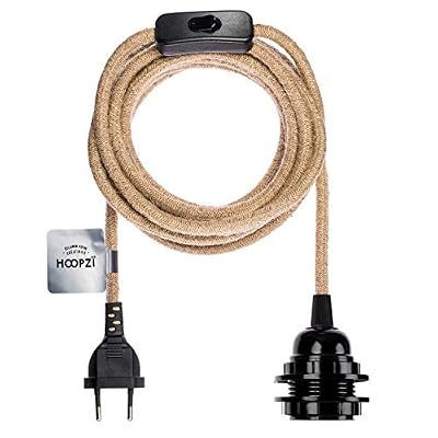 Hoopzi • Bala • Fil électrique en Tissu de 4,5 mètres • 36 Coloris • Douille E27 avec Interrupteur • Pour Suspension Luminaire ou Lampe Créative • Ficelle