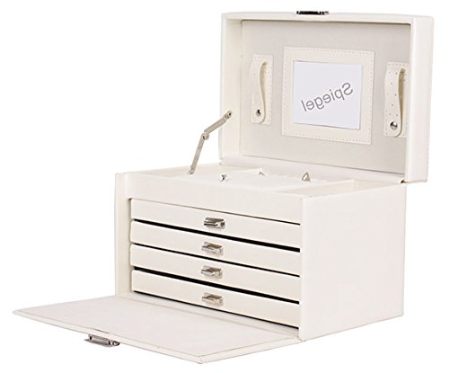 Schmuckkästchen Schmuckschatulle Schmuckkasten Schmuckbox Schmuckkoffer Schmuck 4 Fächer Lederoptik weiß rot oder schwarz - 6