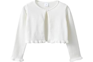 LYZOURBB Baby Girls Long Sleeve Knitted Bolero Cardigan Shrug Kids One Button Plain Frilly Knitwear Wedding Party Cardigan Sweatshirts for 1-13Years