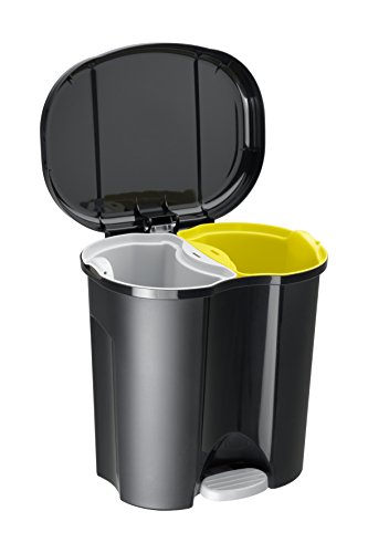 Rotho Abfalleimer Duo, Mülleimer mit zwei Abfallbehältern zum Mülltrennen, 2 x 10 l, Mülltrenner mit Trittfunktion, geruchsdichtes Verschließen, 39 x 32 x 40.5 cm (LxBxH), schwarz - 2