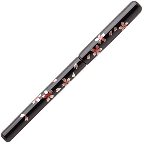 Akashiya Natural Banboo Brush Maki-e Fude Pen Lacquered Paint Falling Cherry Blossoms Black with Paulownia Box