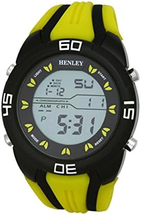 Digital Sports Chronograph Watch on Silicone Strap Men's Digital Watch with Grey Dial Digital Display and Yellow Silicone Strap HDG0219