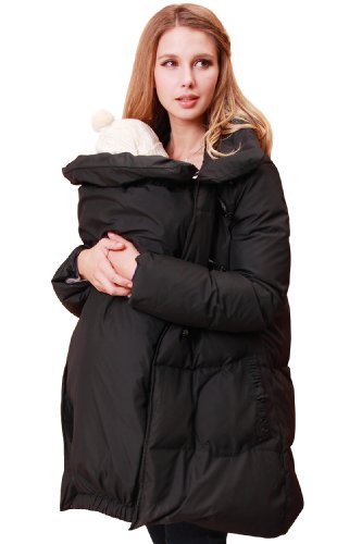 Sweet Mommy Down Duffle Maternity and Mother Coat with baby pouch SJ2032 Black M(8-10)