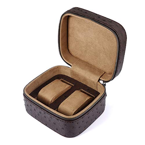 Boîte de Montre pour Hommes, étui de Montre pour Femme, LELADY JEWELRY Petites boîtes de Rangement en Cuir PU, Organisateur de Montre de Voyage, Porte-Montre pour 2 Montres, carré (Marron)