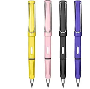 Mil9us 4Pcs Everlasting Pencil Inkless Pencils Eternal Portable Reusable Erasable Metal Writing Pens Infinite Replaceable Graphite Nib Triangle Triangular Golf Stationary Set Mechanical Sketch Book