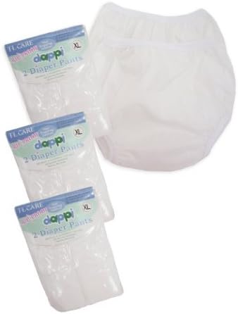 Dappi Waterproof 100% Nylon Diaper Pants, White, 6-Pack, Large