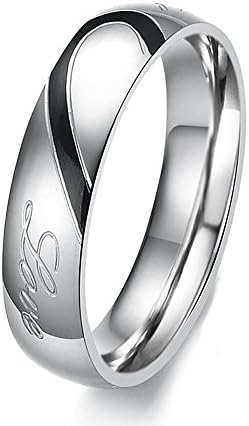 Fate Love Jewellery Stainless Steel Heart Shape Real Love Promise Ring Matching Set for Couples Wedding Band Valentine Gift,(with Gift Box)