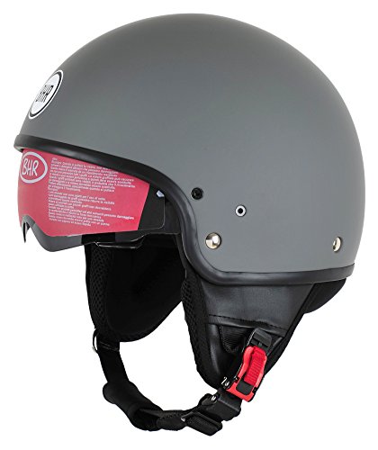 BHR Casco 94153 Demi-Jet, Modelo 802, con visera retráctil, gris ma