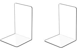 TIWIHON Book Ends - 2Pcs Clear Acrylic Bookends, Bookshelf Desktop Book Organizer Stationery Book Ends for Shelves, Plastic Book Holders Bookracks Divider Stopper Decorative for School, Library, Office, Home