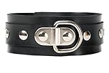 Sh! Rubber Bondage Collar : M/L Black Latex BDSM D-Ring Neck Restraint