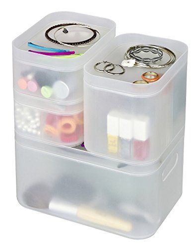 3er Set WENKO Kosmetik Organizer Ice Cube, stapelbar, weiß