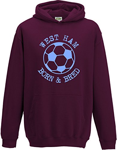 Hat-Trick Designs West Ham United Football Baby/Kids/Childrens Hoodie Sweatshirt-7-8Yrs-Claret-Born & Bred-Unisex Gift
