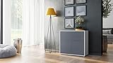 Kommode Sideboard Ben, Korpus in Weiß matt / Fronten in Grau Hochglanz - 