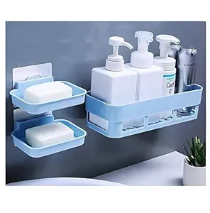 HOME CUBE ABS Plastic Multipurpose Kitchen Bathroom Corner Shelf and 2 Soap Dish (25 x 11 x 7 cm, Random Colour) -3 Pieces Combo