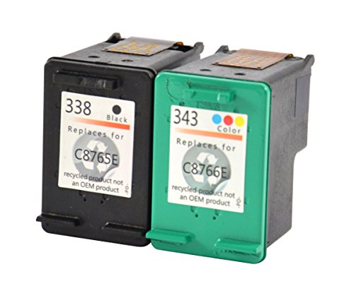 Druckerpatronen kompatibel für HP 343 + 338 color und black passend für HP DeskJet DeskJet 480 5740 5745 6520 6540 6620 6840 9800 OfficeJet 6205 62106115 7210 7310 7410 PhotoSmart 2575 2610 2710 7850 8150 8450 8750 C3180 PSC 1510 1600 1610 2350 2355 - 2