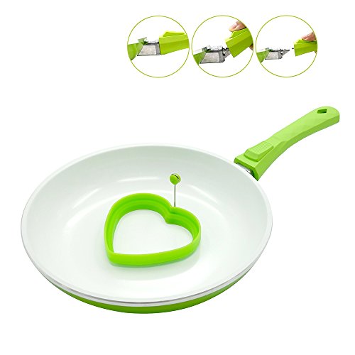Pococina 26 cm Pfanne mit abnehmbarem Griff, Keramik beschichtet, induktionsgeeignet, spülmaschinenfest, antihaftbeschichtete Bratpfanne inkl. 1 x Silikon Spiegeleiform – Weiß & Grün - 4