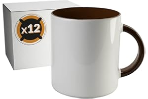 PixColor – 12 tazas de sublimación de cerámica blanca con interior de color burdeos | Caja individual | 350ml (11oz) | Categoría AAA | Aptas para microondas y lavavajillas | Compatible con Cricut