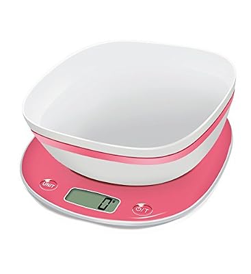 Terraillon Balance de Cuisine, Avec Bol, Tare, Conversions Liquides, Poignée intégrée, Portée 5 kg, Macaron, Fraise