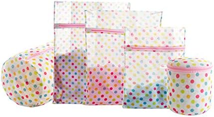 5 Set Laundry Wash Bags, Thickened Round Dot Mesh Washing Machine Bag with Zipper for Underwear Lingerie Sock Garment Blouse Hosiery Cashmere &amp; Sweater
