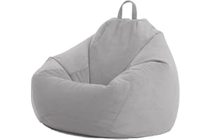 Highdi Velluto Pouf Poltrona Sacco, Bambini & Adulti Bean Bag Fodera per Sacco di Fagioli per Decorazione della Soggiorno Camera Giardino Salotto Balcone, Senza Ripieno (Grigio chiaro,100x120cm)