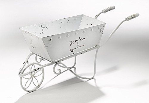 Preisvergleich Produktbild Pflanzgefäß Schubkarre Metall weiss