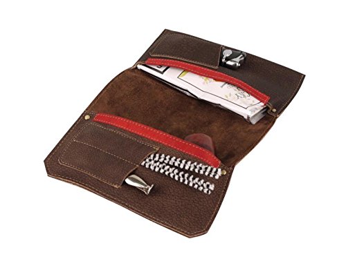Pfeifen-Rollbeutel Leder „Washout“ braun 18cm – für 1 Pfeife- Fächer für Feuerzeuge,Tabak und Zubehör - 3