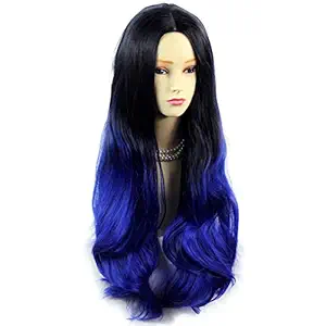 Wiwigs  Long Wavy Lady Wig Black Brown & Blue Dip-Dye Ombre hair by Wiwigs