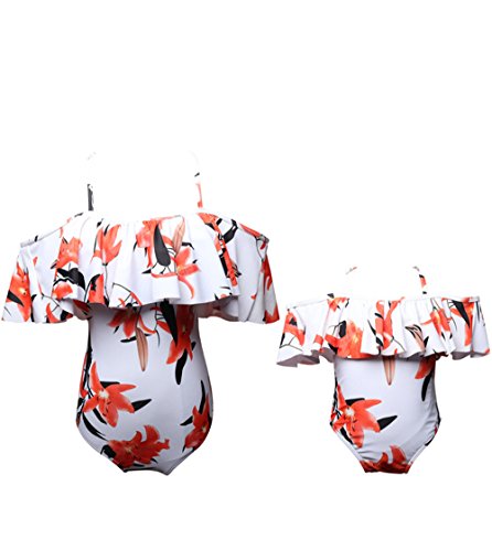 Preisvergleich Produktbild Swallowuk Mode Eltern Kinder Bademode Blumendruck Mutter Mädchen Badeanzug Beachwear Familie Kleidung (M, Orange)