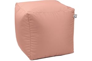 rucomfy Beanbags Indoor Outdoor Cube Bean Bag Pouffe. Home or Garden Extra Seating. Square Water Resistant Footstool 38 x 38cm (Dusky Pink)