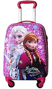 Swarn Girls Stylish Light Weight Disney Pink Frozen/elsa Printed ABS+Polycarbonate Trolley Suitcase Bag + Polyester Backpack (Pink, 18 inch)