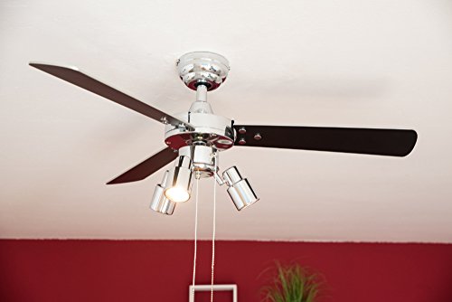 Deckenventilator mit Beleuchtung und Zugschalter Cyrus 107 cm von AireRyder, Gehäuse chrom glänzend, Wendeflügel in schwarz und silber - 5