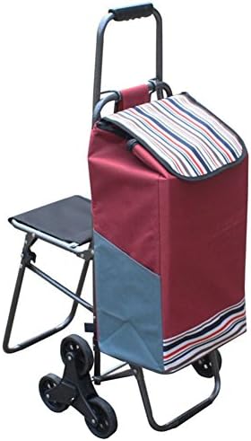 ZGL Trolley Hand Car Climbing Stairs Shopping Cart Old Man Shopping Cart Cloth Bag Portable Luggage Trailer Fold With Seat Trolley Hand Car (Color : Red)