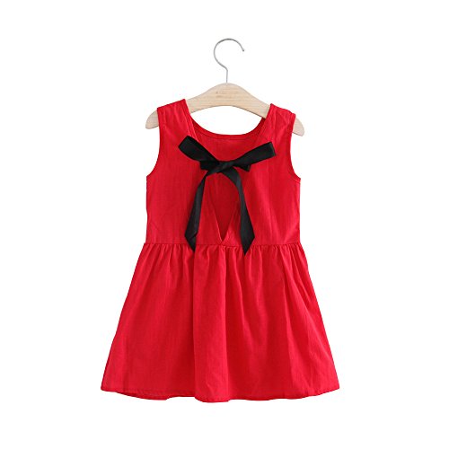 merymall Baby Girls Cotton Pure Sleeveless Bow Girls SummerSesseless Backless Princess Dress