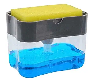 Mobhada 2 in 1 Liquid Soap Dispenser Pump with Sponge Holder Caddy Accessories for Home Bathroom Kitchen Sink Dishwasher Material Plastic (Multi Color)