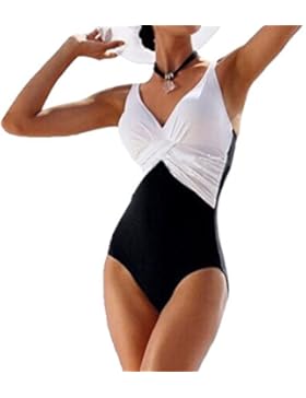 GWELL Frauen Vintage Elegant Plus Size Einteiler Push up V-schnitt Badeanzug Schwimmanzug Mehrfärbig Bademode