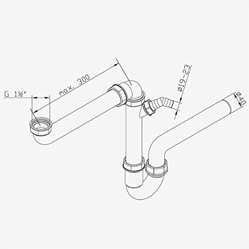 tecuro Raumsparer -Spülen Siphon Küchen Geruchsverschluß mit Wandrohr Ø 40 mm NEU - 3