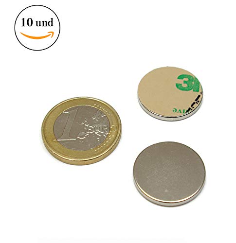 AimanGZ - 10 Imanes neodimio disco adhesivo norte, 2 cm diametro x 1 mm grosor