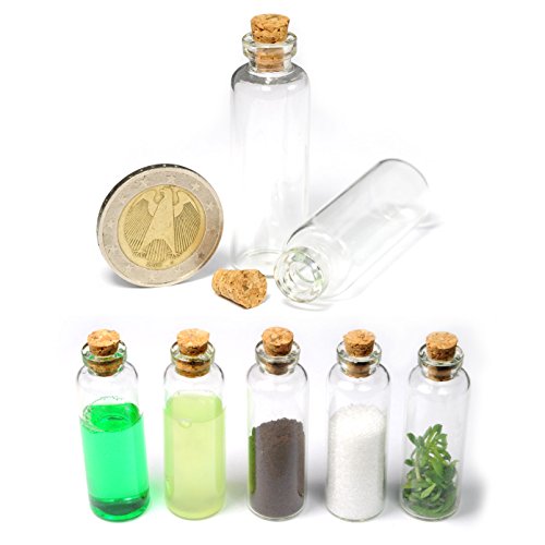 20er SET Mini-Fläschchen 5ml aus Echtglas mit Korken für Dekoration, zur Aufbewahrung kleiner Mengen oder als Puppenfläschchen - Marke Ganzoo