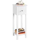 Yaheetech Narrow Bedside Table 25 x 25 x 70 cm | Tall Bedside Table with Drawer Furniture for Sofa, Bedroom, White