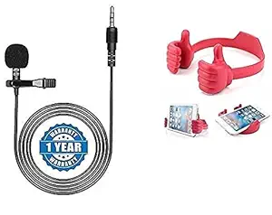 ZOBRAS Trending Mini Singing Collar Microphone Recording Mic Clip with Noise Cancellation for YouTube Videos Audio Recorder Mic (Black) with Mobile Holder OK Stand for All Smartphone