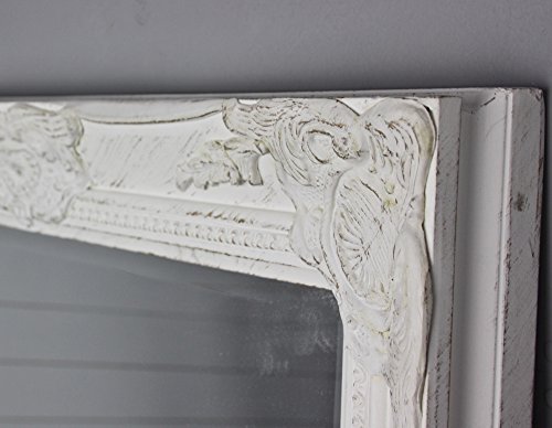 elbmöbel Wandspiegel in weiß antik mit Patina 82 x 62cm | Spiegel schlicht barock aus Holz mit Facettenschliff | im Landhausstil als Badspiegel | Schminkspiegel bzw. Frisierspiegel für das Landhaus - 2