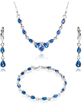 LillyMarie Damen Silber Schmuckset Sterlingsilber Zirkonia-Steine saphir-blau längen-verstellbar Geschenkverpackung...
