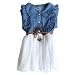 KKia Baby Girls Sleeveless Pleated Polka Dot Panelled Lace Jeans Belt Dress White 18-24 Months
