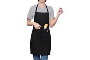 LEFUNDA® Delantal de Cocina Impermeable con 3 Bolsillos Ajustable, Delantal de Barbacoa con Correas Largas, Delantal de Cocina para Hombres y Mujeres, Cocinar, Restaurante, Café, Hornear (Negro)