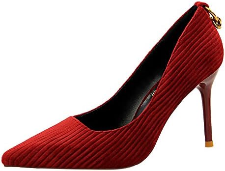 Europe And The United States Simple High-heeled Metal Buckle Cord Suede Shallow Mouth Pointed Sexy Nightclub Was Thin Single Shoes Patent Leather Shallow Pointed Thin Sexy Nightclub Hollow Sandals XIAOQI ( Color : Red , Size : 34 )