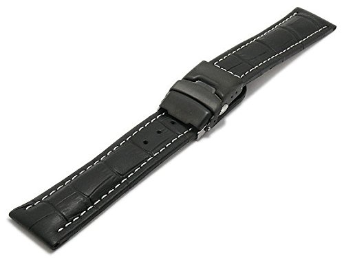 Meyhofer Uhrband Singapur 20mm schwarz Leder Alligator-Prgung helle Naht schwarze Faltschliee MyHekslb202/20mm/schwarz/hN/FS