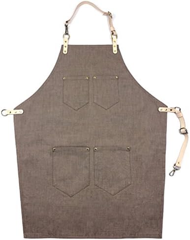 Lqchl Blue Brown Denim Apron Barista Cafe Chef Bbq Baker Bartender Uniform Florist Barber Carpenter Work Wear